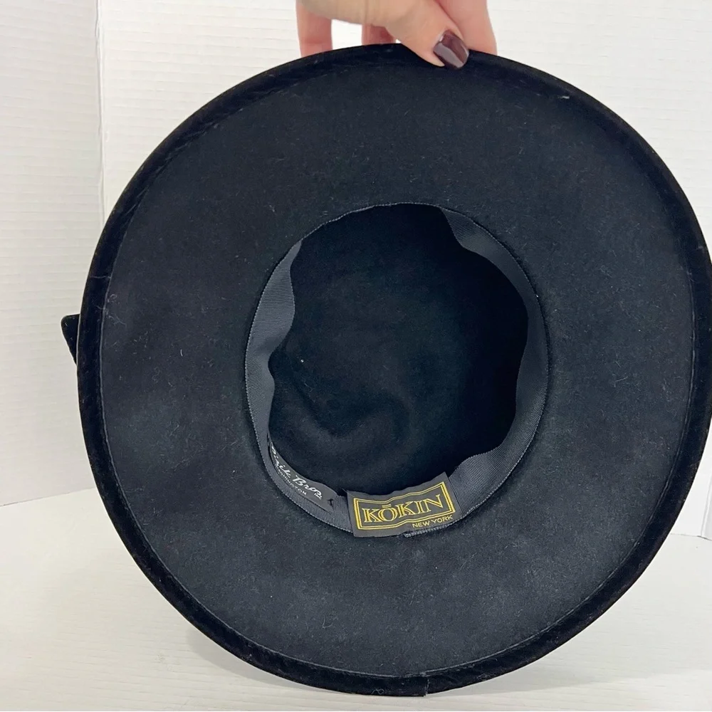 VTG Kokin Black Velvet Wide Brim Bowknot Women's Hat Chic Old Hollywood Retro
